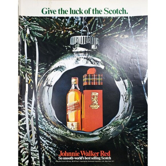 PRINT AD 1969 Johnnie Walker Red Give Luck of the Scotch Christmas 10.5x13 - Picture 1 of 2